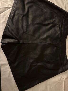 Pleated Faux Leather Skort in Black